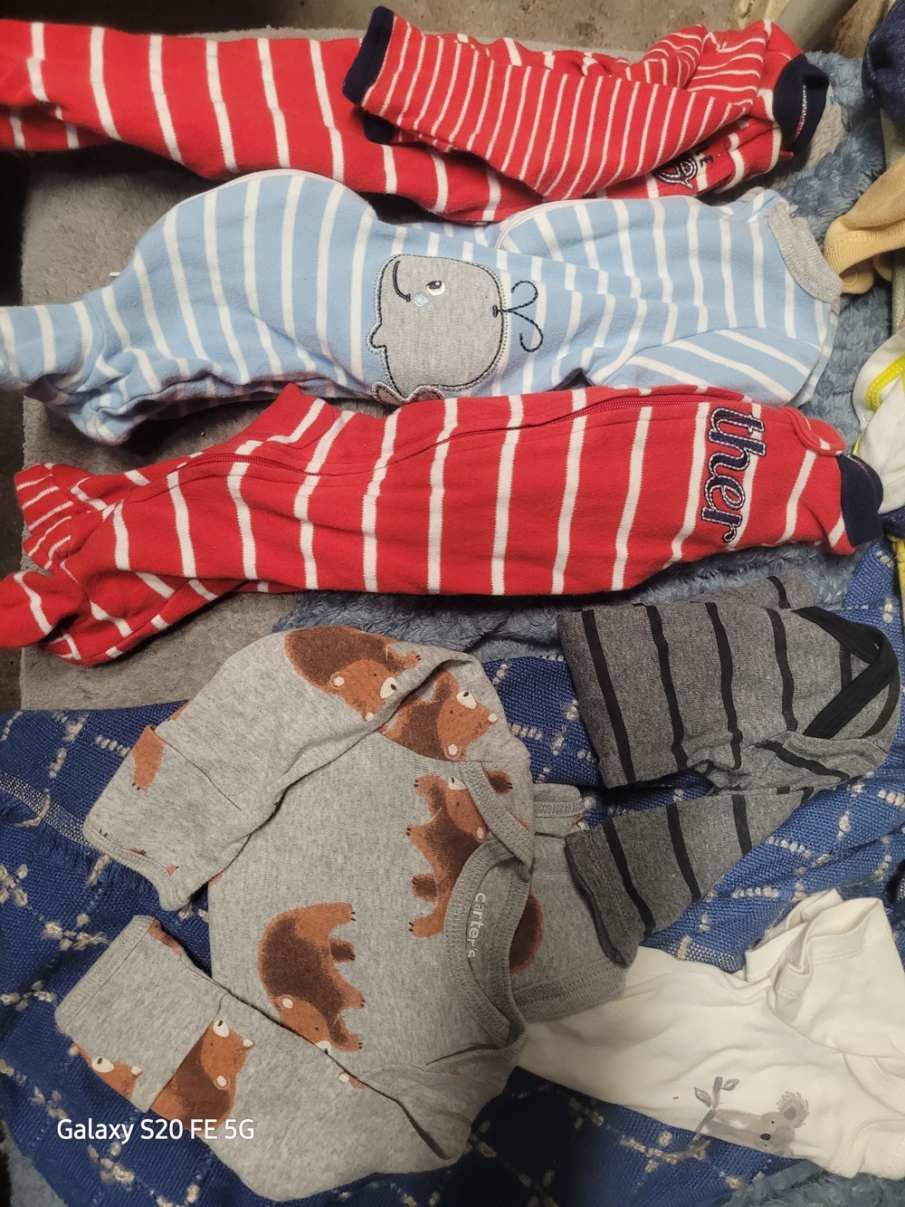 Carter's Red & Light Blue Striped One-Piece Footie Set with Whale & Bear